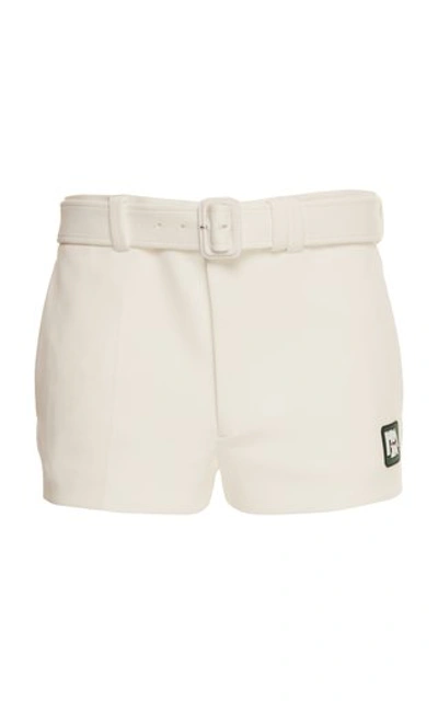 Shop Prada Belted Jersey Logo Shorts In White