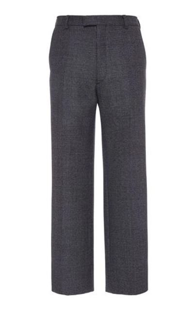 Shop Prada Checked Wool Straight-leg Pants In Grey