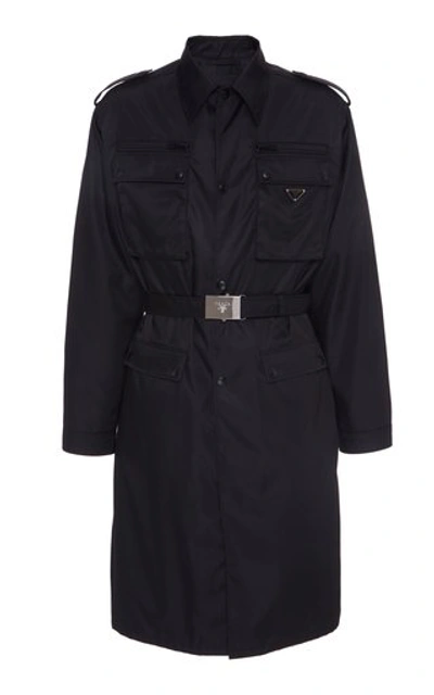 Shop Prada Belted Shell Coat In Black
