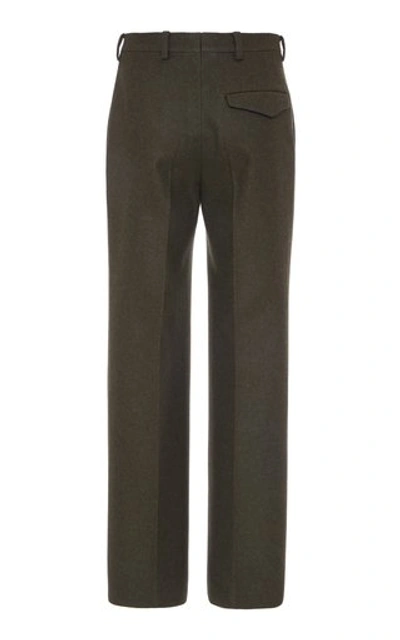 Shop Prada Wool Straight-leg Pants In Green