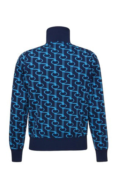 Shop Prada Jacquard Zip-up Jacket In Blue