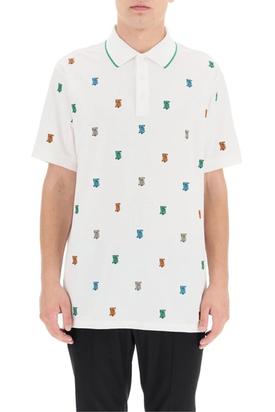 Shop Burberry Tb Monogram Polo Shirt In White