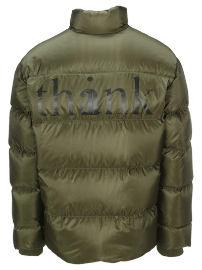 Shop Gucci Think/thank Print Down Jacket In Green