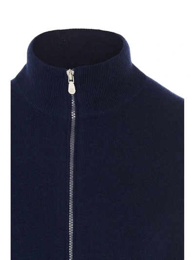 Shop Brunello Cucinelli Zipped Knit Cardigan In Blue