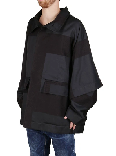 Shop Issey Miyake Oversized Grid Print Jacket In Black