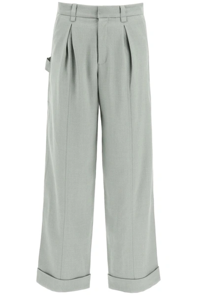 Shop Jacquemus Cavaou Wide Leg Trousers In Green