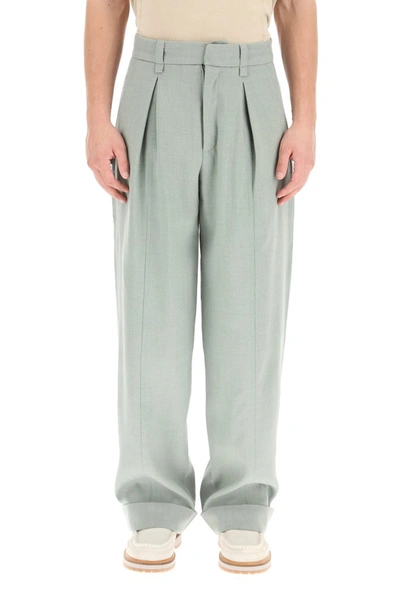 Shop Jacquemus Cavaou Wide Leg Trousers In Green