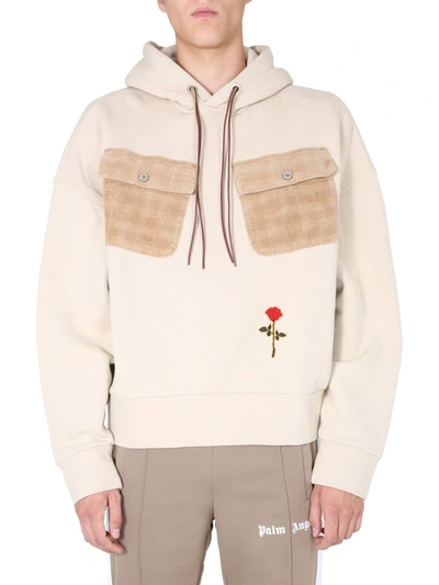 Shop Palm Angels Contrasting Pockets Hoodie In Beige