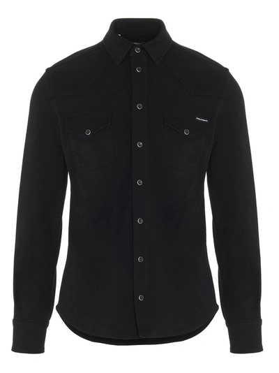 Shop Dolce & Gabbana Logo Denim Shirt In Black