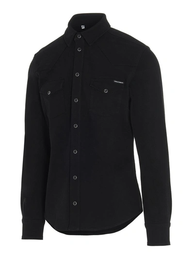 Shop Dolce & Gabbana Logo Denim Shirt In Black