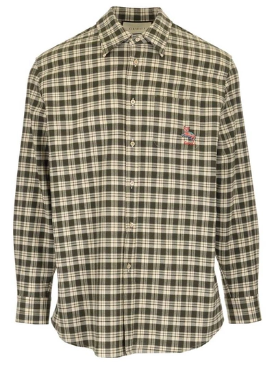 Shop Gucci Cat Patch Check Shirt In Multi