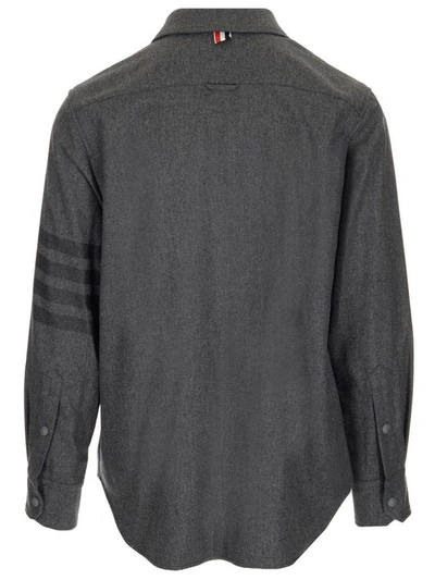 Shop Thom Browne Logo Patch Shirt Jacket In Grey
