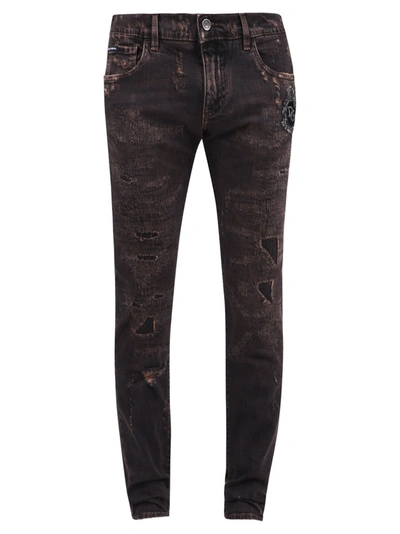 Shop Dolce & Gabbana Distressed Skinny Jeans In Brown