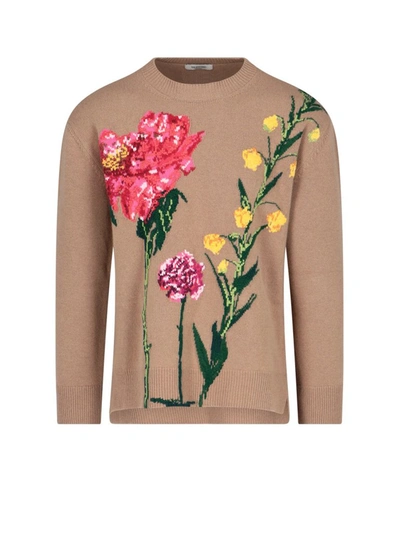Shop Valentino Flowersity Intarsia Knit Sweater In Beige