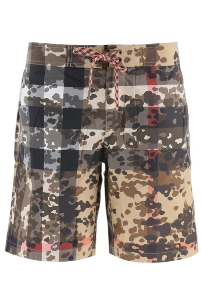 Shop Burberry Camouflage Check Swim Shorts In Multi