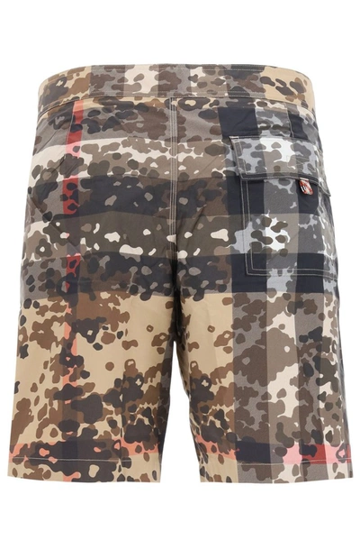 Shop Burberry Camouflage Check Swim Shorts In Multi