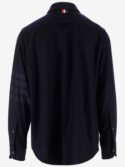 Shop Thom Browne Logo Patch Shirt Jacket In Blue