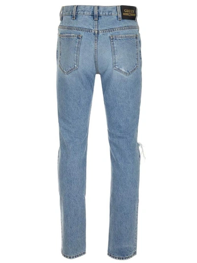 Shop Gucci Ripped Bleached Jeans In Blue