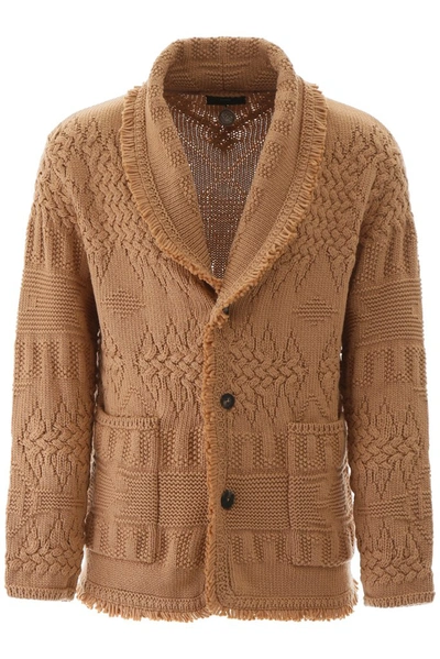 Shop Alanui Oversized Jacquard Cardigan In Beige