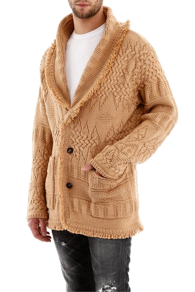 Shop Alanui Oversized Jacquard Cardigan In Beige