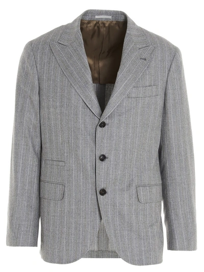 Shop Brunello Cucinelli Pinstriped Suit In Grey