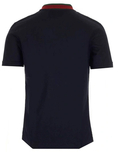 Shop Gucci Web Collar Polo Shirt In Navy