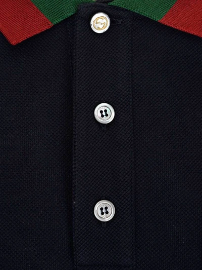 Shop Gucci Web Collar Polo Shirt In Navy