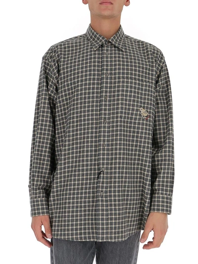 Shop Gucci Check Print Embroidery Patch Shirt In Multi