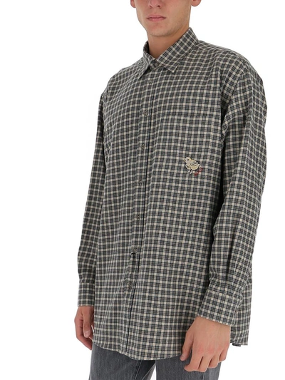 Shop Gucci Check Print Embroidery Patch Shirt In Multi