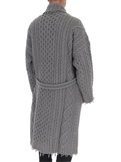 Shop Alanui Cable Knit Robe Cardigan In Grey