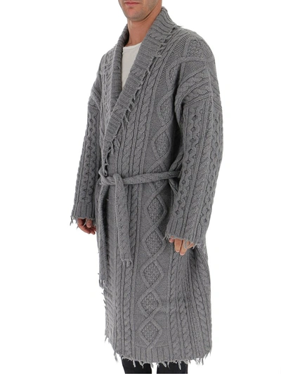 Shop Alanui Cable Knit Robe Cardigan In Grey