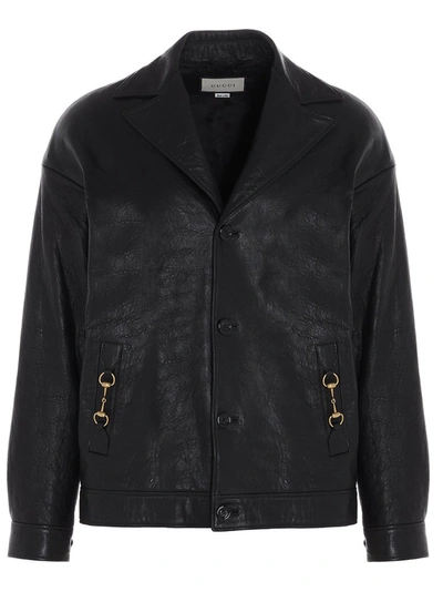 Shop Gucci Horsebit Detail Leather Jacket In Black