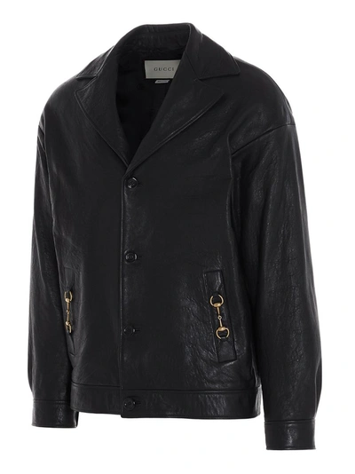 Shop Gucci Horsebit Detail Leather Jacket In Black