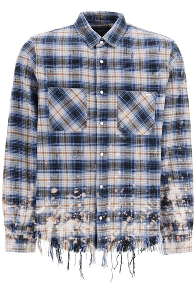 Shop Amiri Checked Frayed Flannel Shirt In Multi