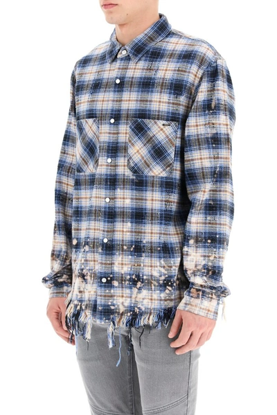 Shop Amiri Checked Frayed Flannel Shirt In Multi