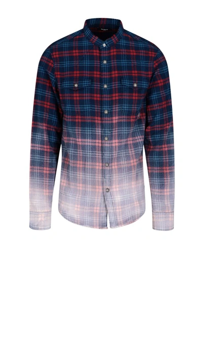 Shop Balmain Ombre Checked Shirt In Red