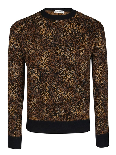 Shop Saint Laurent Leopard Intarsia Knitted Jumper In Brown