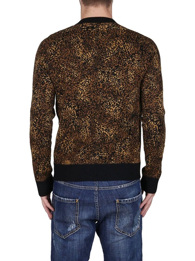 Shop Saint Laurent Leopard Intarsia Knitted Jumper In Brown