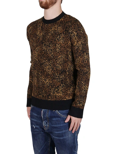 Shop Saint Laurent Leopard Intarsia Knitted Jumper In Brown