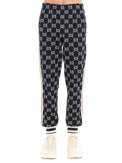 Shop Gucci Gg Jacquard Track Pants In Blue