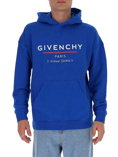Shop Givenchy Logo Printed Hoodie In Blue