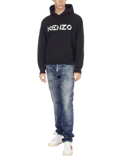 Shop Kenzo Logo Print Hoodie In Black