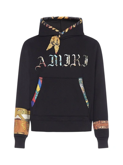 Shop Amiri Olde English Scarf Print Hoodie In Black