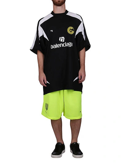 Shop Balenciaga Soccer Print Shorts In Yellow