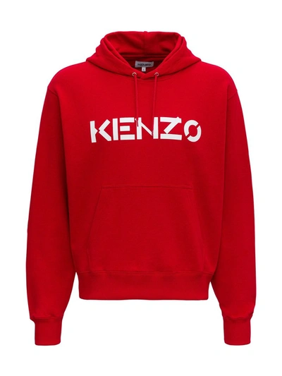 Shop Kenzo Logo Print Hoodie In Red