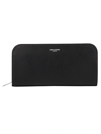 Shop Saint Laurent Zipped Logo Wallet In Black