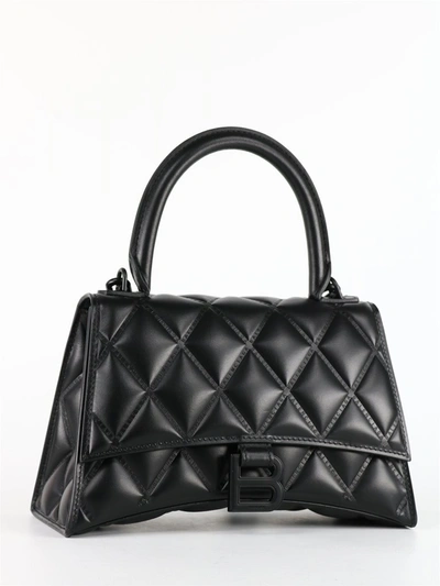 Balenciaga Hourglass Top Handle Small Bag In Quilted Leather In Black |  ModeSens