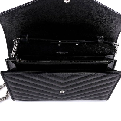 Shop Saint Laurent Monogram Chain Wallet In Black