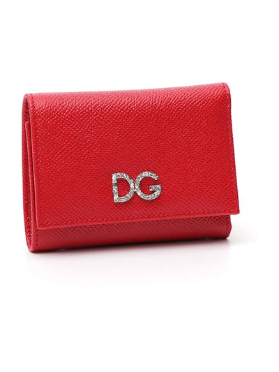 Shop Dolce & Gabbana Bejeweled Logo Wallet In Red