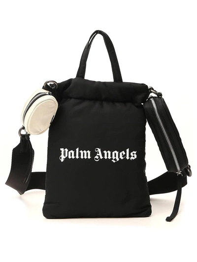 Shop Palm Angels Logo Print Tote Bag In Black